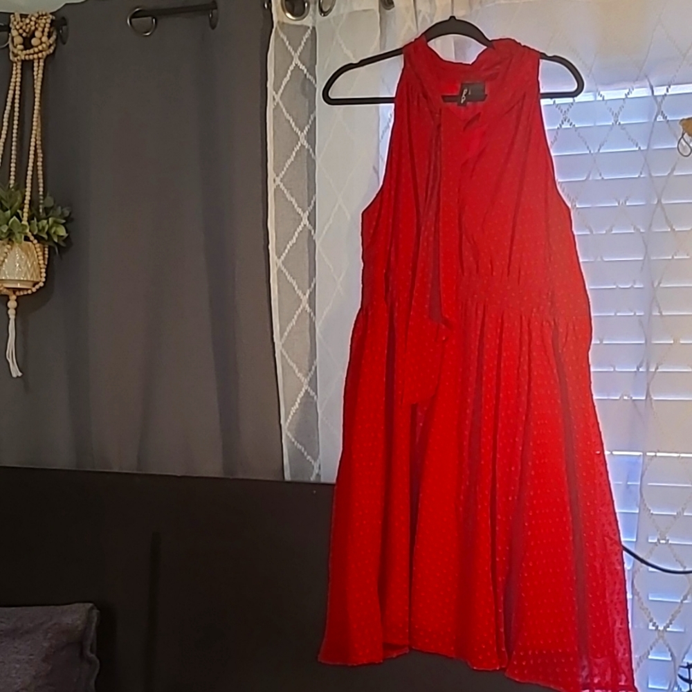Red A line dress.